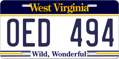 WV license plate OED494