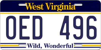 WV license plate OED496