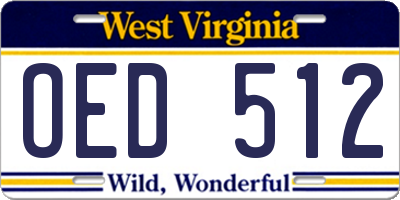 WV license plate OED512