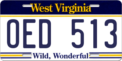 WV license plate OED513