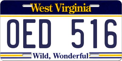 WV license plate OED516