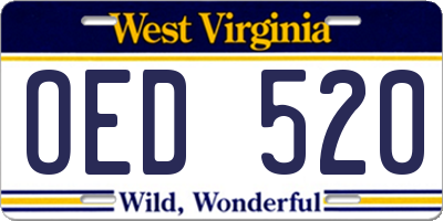 WV license plate OED520