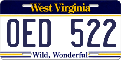 WV license plate OED522