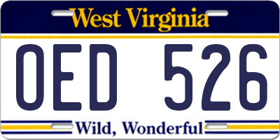 WV license plate OED526