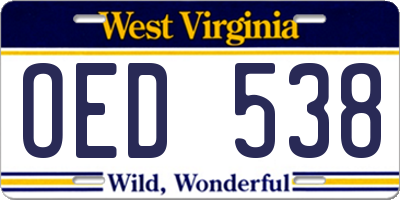 WV license plate OED538