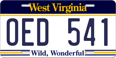 WV license plate OED541