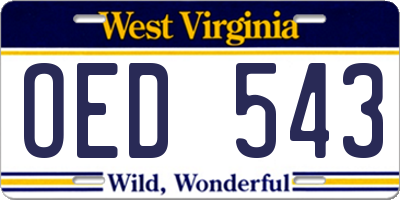 WV license plate OED543