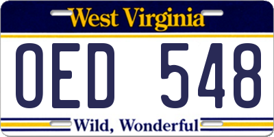 WV license plate OED548