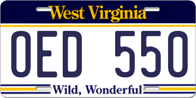 WV license plate OED550