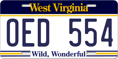 WV license plate OED554