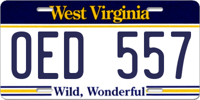 WV license plate OED557