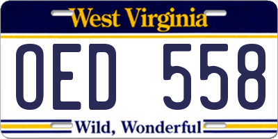 WV license plate OED558