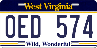 WV license plate OED574