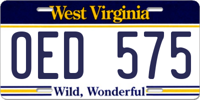 WV license plate OED575