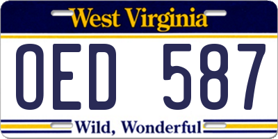 WV license plate OED587