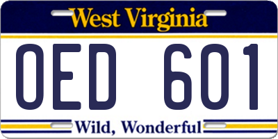 WV license plate OED601