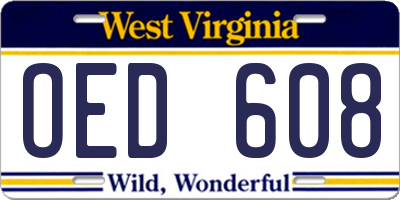 WV license plate OED608