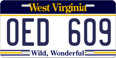 WV license plate OED609