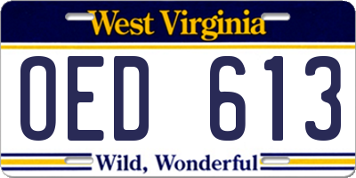 WV license plate OED613