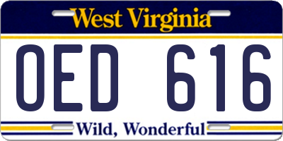 WV license plate OED616