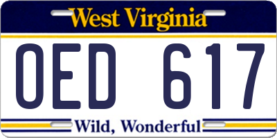 WV license plate OED617