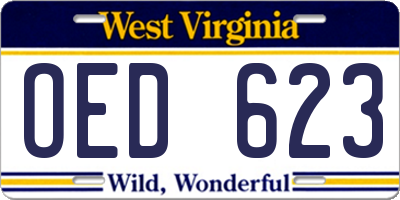 WV license plate OED623