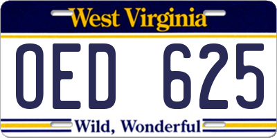 WV license plate OED625