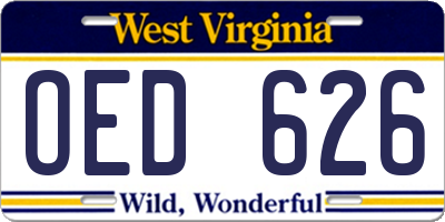 WV license plate OED626