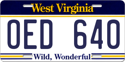 WV license plate OED640