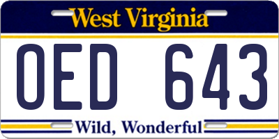 WV license plate OED643
