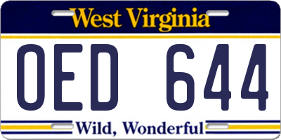 WV license plate OED644