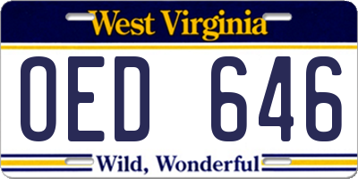 WV license plate OED646