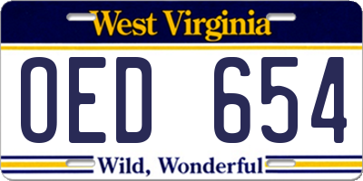 WV license plate OED654