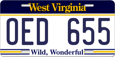 WV license plate OED655