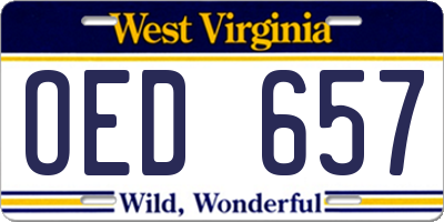 WV license plate OED657