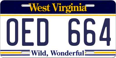 WV license plate OED664