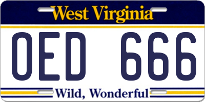 WV license plate OED666