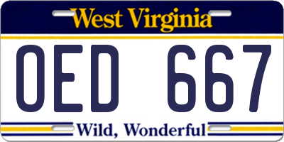 WV license plate OED667