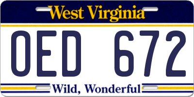 WV license plate OED672