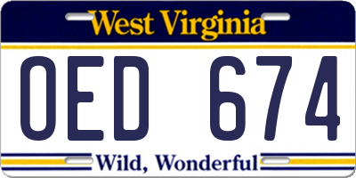 WV license plate OED674