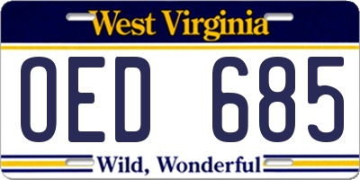WV license plate OED685