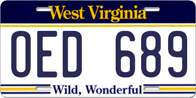 WV license plate OED689