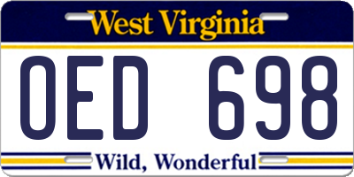 WV license plate OED698