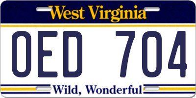 WV license plate OED704