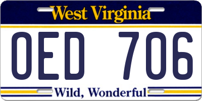 WV license plate OED706