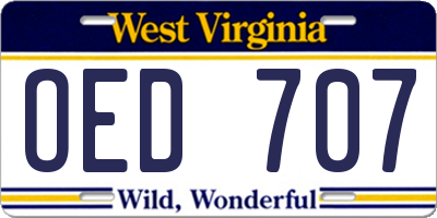 WV license plate OED707