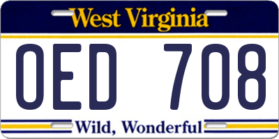 WV license plate OED708