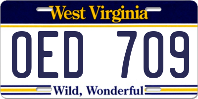 WV license plate OED709