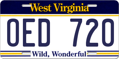 WV license plate OED720