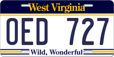 WV license plate OED727